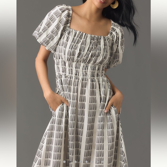 *Anthropologie Maeve Puff Sleeve Square Neck Smocked Midi Dress - Picture 2 of 5